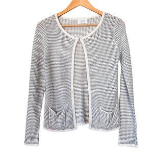 Savida Ivory Silver Long Sleeve Round Neck Knitted Cardigan Sweater Sz S